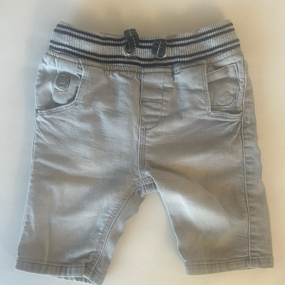 Next Direct Gray Jean Kids Shorts with Striped Drawstring Waistband